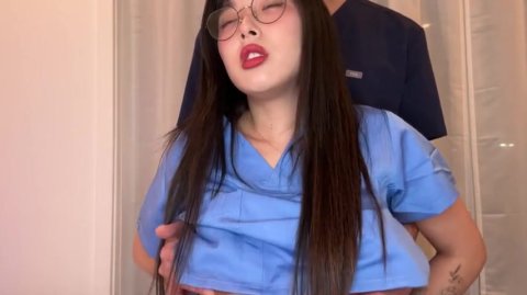Naughty Doctor convinces young Asian intern to fuck for advancement