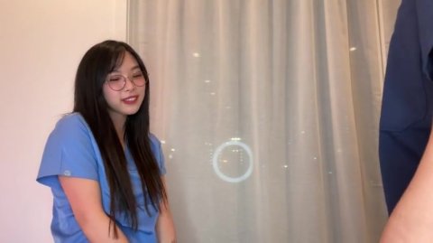 Naughty Doctor convinces young Asian intern to fuck for advancement