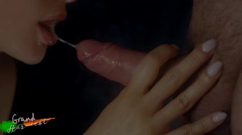 Grand Harwest goes wild with cum in mouth and swallows every drop