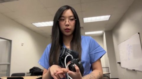 Naughty Doctor convinces young Asian intern to fuck for advancement